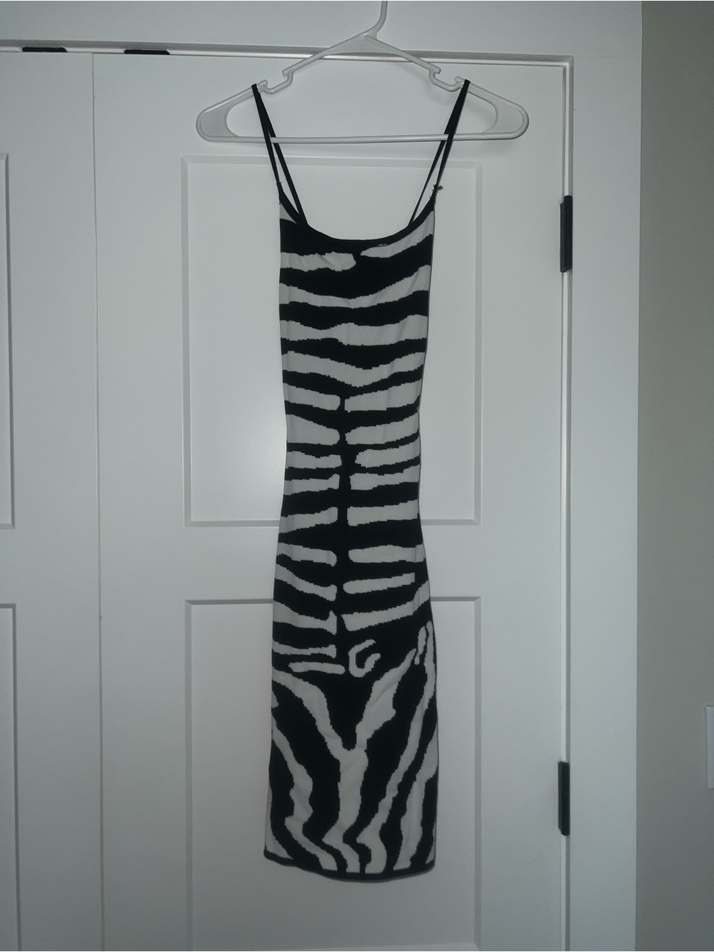 Zebra-Print Spaghetti Strap Midi Dress - Black & White